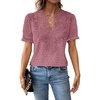image:imageFalechay Womens Summer Tops Boho Short Sleeve Shirts V Neck Casual Chiffon Blouses Flowy Lace Hem Spring Clothing Trendy 2025Pink