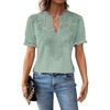 image:imageFalechay Womens Summer Tops Boho Short Sleeve Shirts V Neck Casual Chiffon Blouses Flowy Lace Hem Spring Clothing Trendy 2025Sage Green