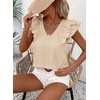 image:imageFalechay Womens Bow Tie Back Tops V Neck Ruffle Short Sleeve Shirts Cute Babydoll Chiffon Tee Women Summer Trendy TunicApricot
