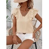 image:imageFalechay Womens Bow Tie Back Tops V Neck Ruffle Short Sleeve Shirts Cute Babydoll Chiffon Tee Women Summer Trendy TunicApricot