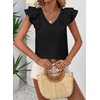 image:imageFalechay Womens Bow Tie Back Tops V Neck Ruffle Short Sleeve Shirts Cute Babydoll Chiffon Tee Women Summer Trendy TunicBlack