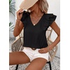 image:imageFalechay Womens Bow Tie Back Tops V Neck Ruffle Short Sleeve Shirts Cute Babydoll Chiffon Tee Women Summer Trendy TunicBlack