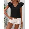 image:imageFalechay Womens Bow Tie Back Tops V Neck Ruffle Short Sleeve Shirts Cute Babydoll Chiffon Tee Women Summer Trendy TunicBlack