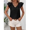 image:imageFalechay Womens Bow Tie Back Tops V Neck Ruffle Short Sleeve Shirts Cute Babydoll Chiffon Tee Women Summer Trendy TunicBlack1