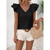 image:imageFalechay Womens Bow Tie Back Tops V Neck Ruffle Short Sleeve Shirts Cute Babydoll Chiffon Tee Women Summer Trendy TunicBlack1