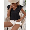 image:imageFalechay Womens Bow Tie Back Tops V Neck Ruffle Short Sleeve Shirts Cute Babydoll Chiffon Tee Women Summer Trendy TunicBlack1