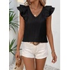 image:imageFalechay Womens Bow Tie Back Tops V Neck Ruffle Short Sleeve Shirts Cute Babydoll Chiffon Tee Women Summer Trendy TunicBlack1