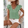 image:imageFalechay Womens Bow Tie Back Tops V Neck Ruffle Short Sleeve Shirts Cute Babydoll Chiffon Tee Women Summer Trendy TunicBright Green