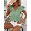 image:imageFalechay Womens Bow Tie Back Tops V Neck Ruffle Short Sleeve Shirts Cute Babydoll Chiffon Tee Women Summer Trendy TunicBright Green