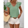 image:imageFalechay Womens Bow Tie Back Tops V Neck Ruffle Short Sleeve Shirts Cute Babydoll Chiffon Tee Women Summer Trendy TunicBright Green