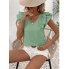 image:imageFalechay Womens Bow Tie Back Tops V Neck Ruffle Short Sleeve Shirts Cute Babydoll Chiffon Tee Women Summer Trendy TunicBright Green1