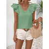 image:imageFalechay Womens Bow Tie Back Tops V Neck Ruffle Short Sleeve Shirts Cute Babydoll Chiffon Tee Women Summer Trendy TunicBright Green1