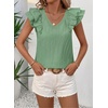 image:imageFalechay Womens Bow Tie Back Tops V Neck Ruffle Short Sleeve Shirts Cute Babydoll Chiffon Tee Women Summer Trendy TunicBright Green1