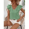 image:imageFalechay Womens Bow Tie Back Tops V Neck Ruffle Short Sleeve Shirts Cute Babydoll Chiffon Tee Women Summer Trendy TunicBright Green1
