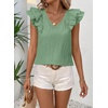 image:imageFalechay Womens Bow Tie Back Tops V Neck Ruffle Short Sleeve Shirts Cute Babydoll Chiffon Tee Women Summer Trendy TunicBright Green1