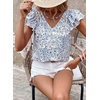image:imageFalechay Womens Bow Tie Back Tops V Neck Ruffle Short Sleeve Shirts Cute Babydoll Chiffon Tee Women Summer Trendy TunicFloral Blue