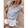 image:imageFalechay Womens Bow Tie Back Tops V Neck Ruffle Short Sleeve Shirts Cute Babydoll Chiffon Tee Women Summer Trendy TunicFloral Blue