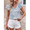 image:imageFalechay Womens Bow Tie Back Tops V Neck Ruffle Short Sleeve Shirts Cute Babydoll Chiffon Tee Women Summer Trendy TunicFloral Blue