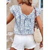 image:imageFalechay Womens Bow Tie Back Tops V Neck Ruffle Short Sleeve Shirts Cute Babydoll Chiffon Tee Women Summer Trendy TunicFloral Blue