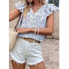 image:imageFalechay Womens Bow Tie Back Tops V Neck Ruffle Short Sleeve Shirts Cute Babydoll Chiffon Tee Women Summer Trendy TunicFloral Blue