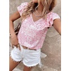 image:imageFalechay Womens Bow Tie Back Tops V Neck Ruffle Short Sleeve Shirts Cute Babydoll Chiffon Tee Women Summer Trendy TunicFloral Pink