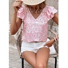 image:imageFalechay Womens Bow Tie Back Tops V Neck Ruffle Short Sleeve Shirts Cute Babydoll Chiffon Tee Women Summer Trendy TunicFloral Pink