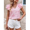 image:imageFalechay Womens Bow Tie Back Tops V Neck Ruffle Short Sleeve Shirts Cute Babydoll Chiffon Tee Women Summer Trendy TunicFloral Pink