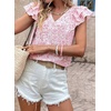 image:imageFalechay Womens Bow Tie Back Tops V Neck Ruffle Short Sleeve Shirts Cute Babydoll Chiffon Tee Women Summer Trendy TunicFloral Pink