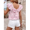 image:imageFalechay Womens Bow Tie Back Tops V Neck Ruffle Short Sleeve Shirts Cute Babydoll Chiffon Tee Women Summer Trendy TunicFloral Pink1