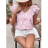 image:imageFalechay Womens Bow Tie Back Tops V Neck Ruffle Short Sleeve Shirts Cute Babydoll Chiffon Tee Women Summer Trendy TunicFloral Pink1