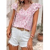 image:imageFalechay Womens Bow Tie Back Tops V Neck Ruffle Short Sleeve Shirts Cute Babydoll Chiffon Tee Women Summer Trendy TunicFloral Pink1