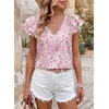 image:imageFalechay Womens Bow Tie Back Tops V Neck Ruffle Short Sleeve Shirts Cute Babydoll Chiffon Tee Women Summer Trendy TunicFloral Pink1