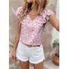 image:imageFalechay Womens Bow Tie Back Tops V Neck Ruffle Short Sleeve Shirts Cute Babydoll Chiffon Tee Women Summer Trendy TunicFloral Pink1