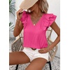 image:imageFalechay Womens Bow Tie Back Tops V Neck Ruffle Short Sleeve Shirts Cute Babydoll Chiffon Tee Women Summer Trendy TunicHot Pink