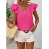 image:imageFalechay Womens Bow Tie Back Tops V Neck Ruffle Short Sleeve Shirts Cute Babydoll Chiffon Tee Women Summer Trendy TunicHot Pink