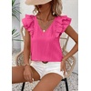 image:imageFalechay Womens Bow Tie Back Tops V Neck Ruffle Short Sleeve Shirts Cute Babydoll Chiffon Tee Women Summer Trendy TunicHot Pink