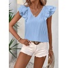 image:imageFalechay Womens Bow Tie Back Tops V Neck Ruffle Short Sleeve Shirts Cute Babydoll Chiffon Tee Women Summer Trendy TunicLight Blue