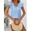 image:imageFalechay Womens Bow Tie Back Tops V Neck Ruffle Short Sleeve Shirts Cute Babydoll Chiffon Tee Women Summer Trendy TunicLight Blue