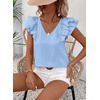 image:imageFalechay Womens Bow Tie Back Tops V Neck Ruffle Short Sleeve Shirts Cute Babydoll Chiffon Tee Women Summer Trendy TunicLight Blue