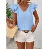 image:imageFalechay Womens Bow Tie Back Tops V Neck Ruffle Short Sleeve Shirts Cute Babydoll Chiffon Tee Women Summer Trendy TunicLight Blue