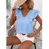 image:imageFalechay Womens Bow Tie Back Tops V Neck Ruffle Short Sleeve Shirts Cute Babydoll Chiffon Tee Women Summer Trendy TunicLight Blue