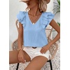 image:imageFalechay Womens Bow Tie Back Tops V Neck Ruffle Short Sleeve Shirts Cute Babydoll Chiffon Tee Women Summer Trendy TunicLight Blue1