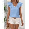 image:imageFalechay Womens Bow Tie Back Tops V Neck Ruffle Short Sleeve Shirts Cute Babydoll Chiffon Tee Women Summer Trendy TunicLight Blue1