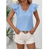 image:imageFalechay Womens Bow Tie Back Tops V Neck Ruffle Short Sleeve Shirts Cute Babydoll Chiffon Tee Women Summer Trendy TunicLight Blue1