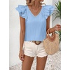 image:imageFalechay Womens Bow Tie Back Tops V Neck Ruffle Short Sleeve Shirts Cute Babydoll Chiffon Tee Women Summer Trendy TunicLight Blue1