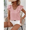 image:imageFalechay Womens Bow Tie Back Tops V Neck Ruffle Short Sleeve Shirts Cute Babydoll Chiffon Tee Women Summer Trendy TunicPink