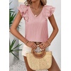 image:imageFalechay Womens Bow Tie Back Tops V Neck Ruffle Short Sleeve Shirts Cute Babydoll Chiffon Tee Women Summer Trendy TunicPink