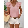image:imageFalechay Womens Bow Tie Back Tops V Neck Ruffle Short Sleeve Shirts Cute Babydoll Chiffon Tee Women Summer Trendy TunicPink