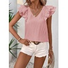 image:imageFalechay Womens Bow Tie Back Tops V Neck Ruffle Short Sleeve Shirts Cute Babydoll Chiffon Tee Women Summer Trendy TunicPink