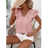 image:imageFalechay Womens Bow Tie Back Tops V Neck Ruffle Short Sleeve Shirts Cute Babydoll Chiffon Tee Women Summer Trendy TunicPink